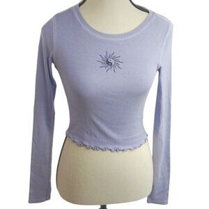 Aeropostale Baby Tee Womens XS Lavender Long Sleeve Crop Top Yin Yang Sun
